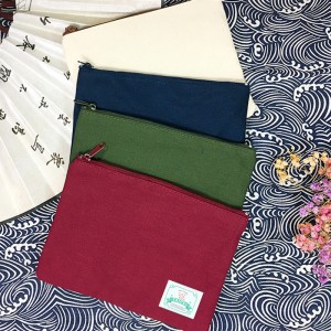 【團購商品,10個起做】NTPU櫻花布標帆布收納袋_米白/酒紅(完售)/丈青/墨綠(可混色)