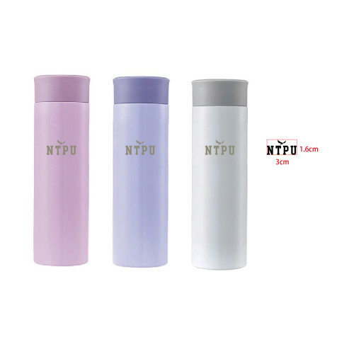 【團購商品，10個起做】NTPU校徽款療癒系304輕巧保溫瓶300mL_粉紫/粉藍/珍珠白(可混色)