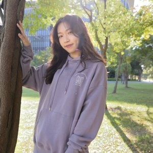 【絕版出清，最後3件S號】我的 NTPU 特色•貓頭鷹落肩帽T_迷霧灰紫